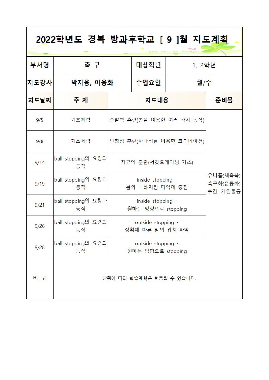 2022 방과 후 학교 축구부 2학기 월별 지도계획(월,수 - 1,2학년)001.jpg