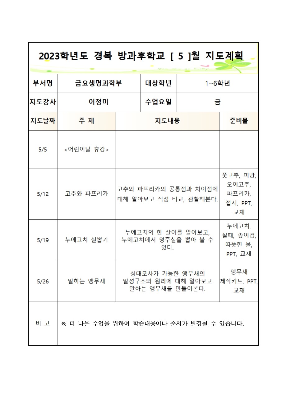 2023 방과후학교 월별지도계획(금요생명과학부-이정미)004.jpg