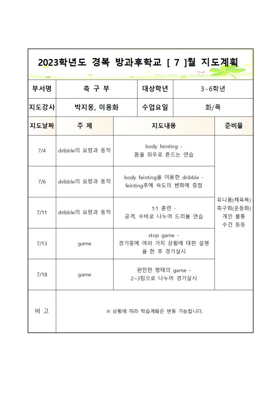 2023 방과 후 학교 축구부 월별 지도계획(화,목-3~6학년)005.jpg